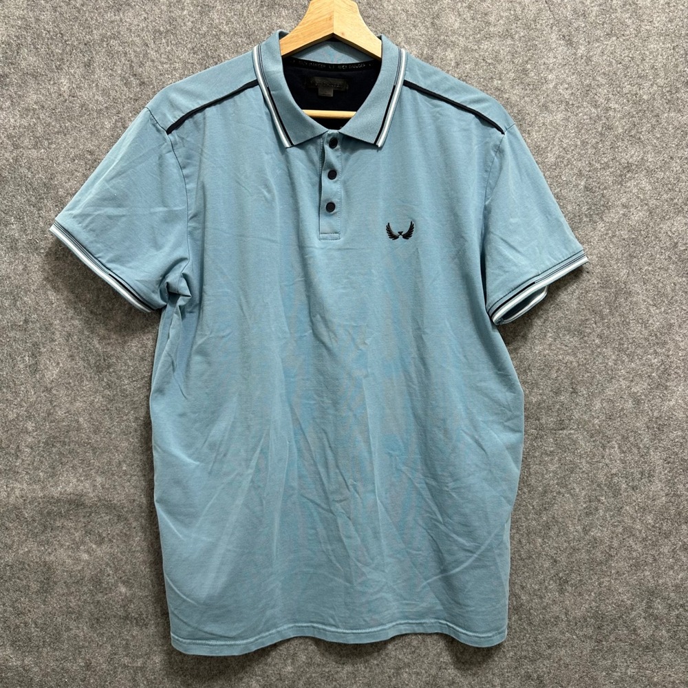 Nick Danger Polo Shirt Mens Large Blue Short Sleeve Tipped Collar Cotton Spandex